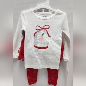 18M Carter's Baby Girl 3pc Ballerina Red White  Shirt Pants Xmas Pajama Set New